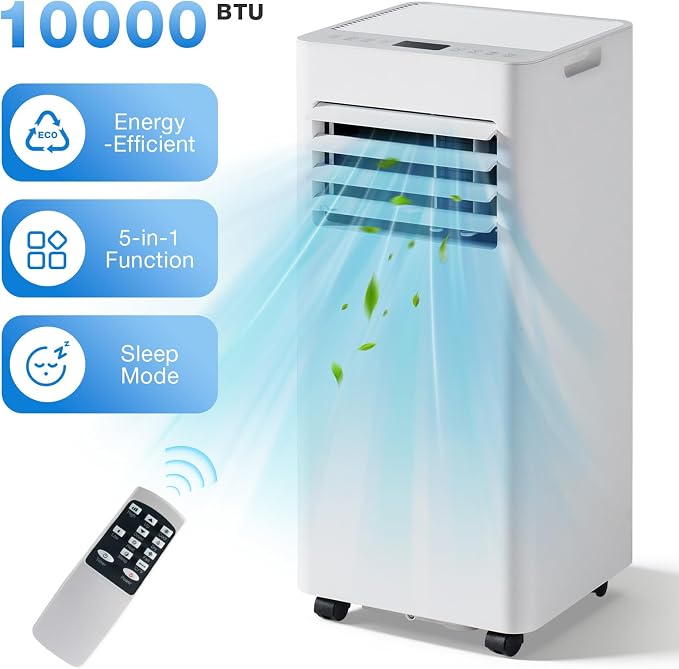 10000BTU Portable Air Conditioner with Heater, 4-in-1 Portable AC Unit with Cooling & Heating, Fan & Dehumidifier up to 450