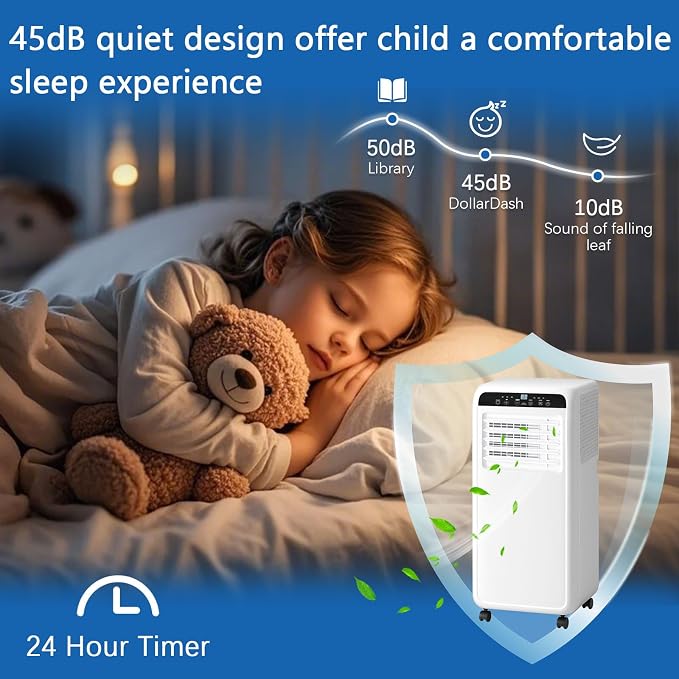 10000BTU Portable Air Conditioners With Fan & Dehumidifier, 3-in-1 Quiet Portable AC Unit, Cools Up to 500 Sq.Ft, 24H Timer