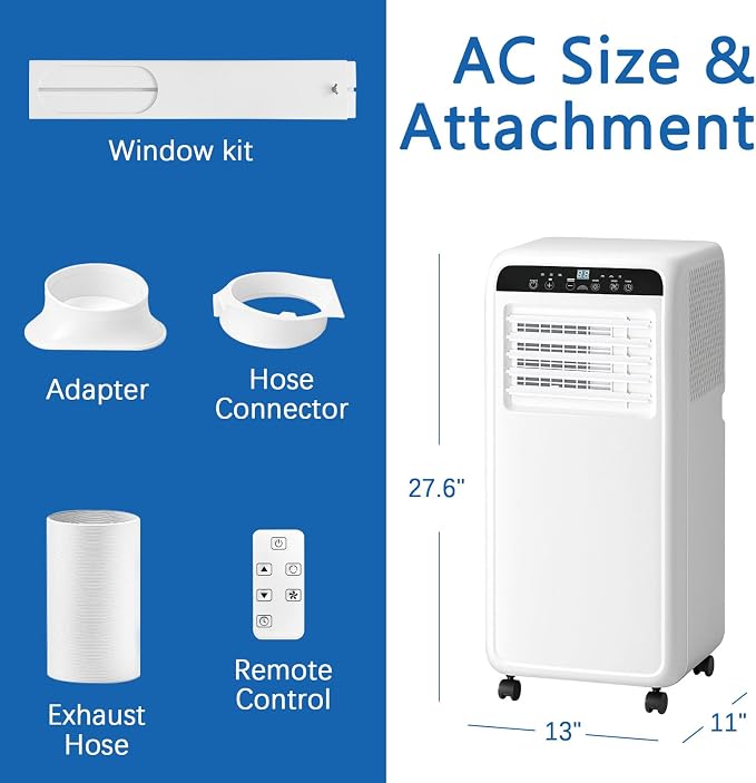 10000BTU Portable Air Conditioners With Fan & Dehumidifier, 3-in-1 Quiet Portable AC Unit, Cools Up to 500 Sq.Ft, 24H Timer