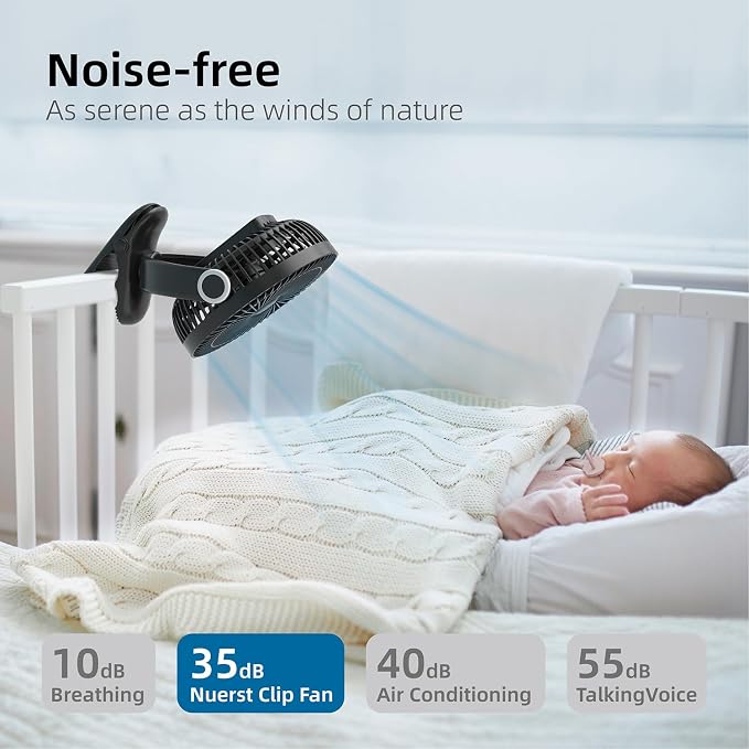 10000mAh 30hrs Portable Fan Rechargeable, 8-Inch Battery Operated Clip on Fan, USB Fans, 4 Speeds, Strong Airflow, Sturdy