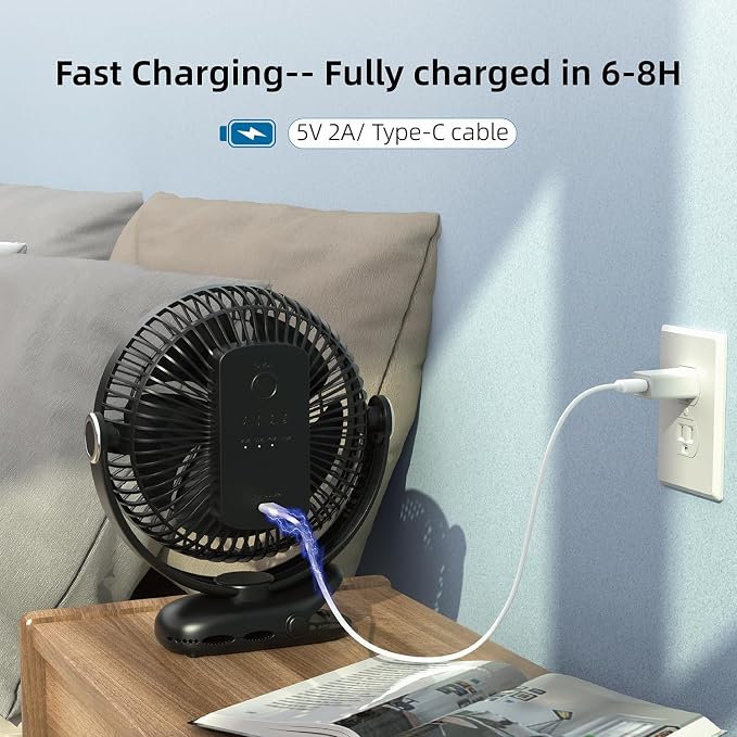 10000mAh 30hrs Portable Fan Rechargeable, 8-Inch Battery Operated Clip on Fan, USB Fans, 4 Speeds, Strong Airflow, Sturdy