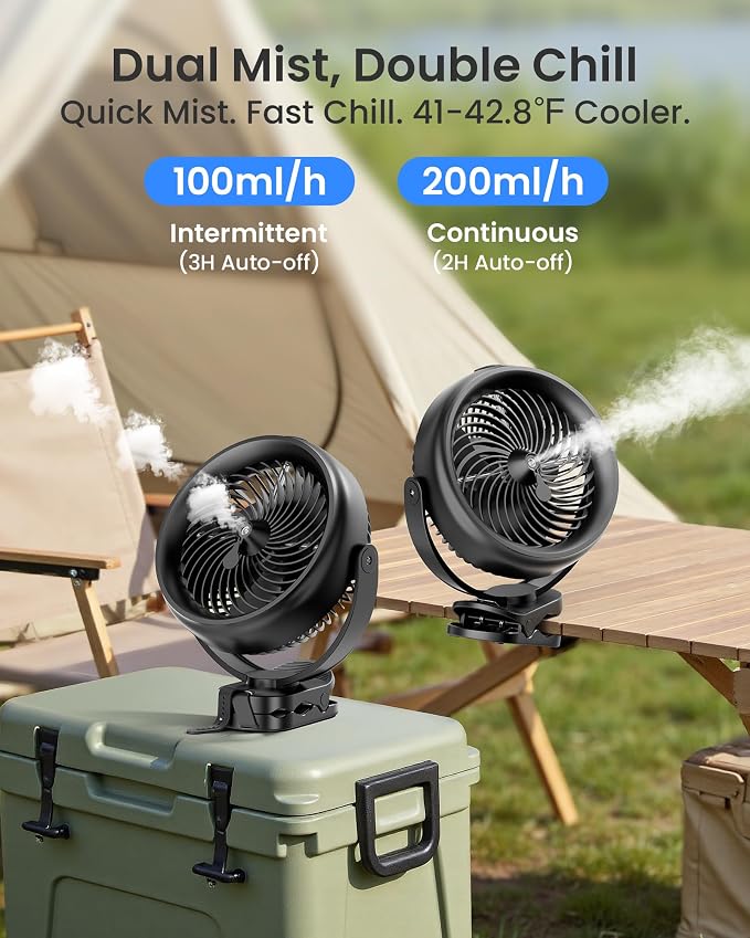 10000mAh Battery Operated Misting Fan with Clip, Portable 8'' Mist Fan for Desk with Max. 48 Hours Runtime, alternate view 4