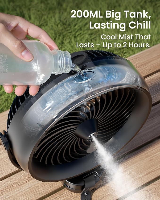 10000mAh Battery Operated Misting Fan with Clip, Portable 8'' Mist Fan for Desk with Max. 48 Hours Runtime, alternate view 6