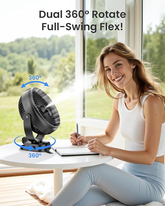 10000mAh Battery Operated Misting Fan with Clip, Portable 8'' Mist Fan for Desk with Max. 48 Hours Runtime, alternate view 8