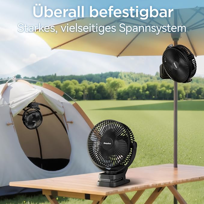 10000mAh Portable Clip on Fan - 8 inch 37H Working Time Quiet Battery Rechargeable Desk Fan, Strong Airflow, Digital Display