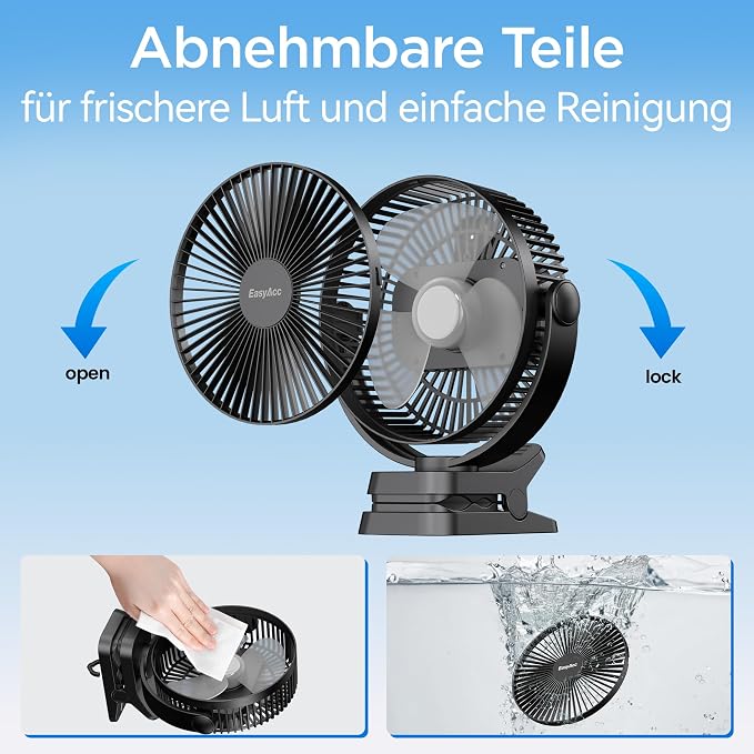 10000mAh Portable Clip on Fan - 8 inch 37H Working Time Quiet Battery Rechargeable Desk Fan, Strong Airflow, Digital Display
