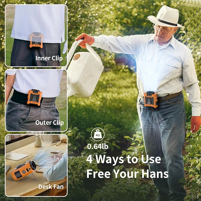 10000mAh Portable Waist Fan Clip on Wearable Belt Personal Fan Rechargeable Battery operated With 5 Speeds &, alternate view