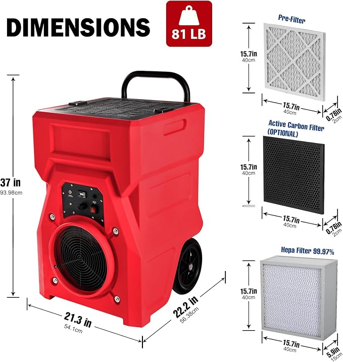1000cfm Portable Industrial Air Purifier Negative Air Scrubber - Powerful 1HP Motor, True HEPA Filter, 2-Speed, alternate