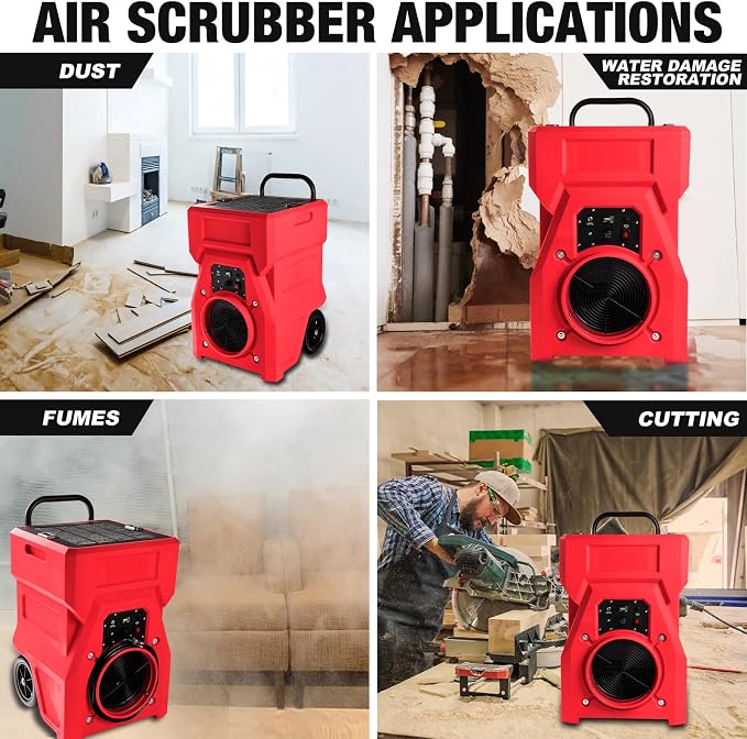 1000cfm Portable Industrial Air Purifier Negative Air Scrubber - Powerful 1HP Motor, True HEPA Filter, 2-Speed, alternate