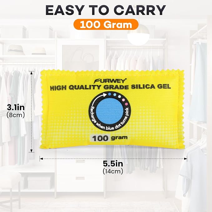 100g (24 Packs) Rechargeable Desiccant Packs for Storage, Color Indicating Silica Gel Desiccant Packets, alternate product