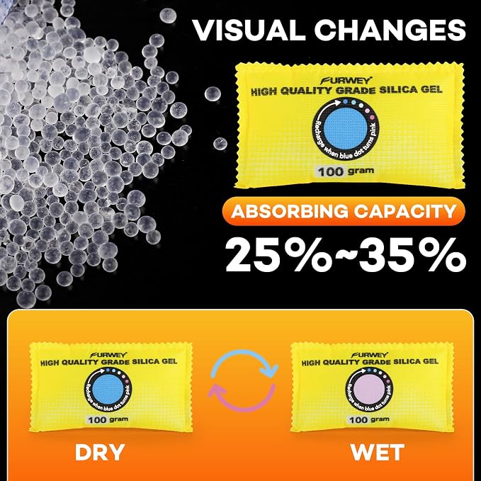 100g (24 Packs) Rechargeable Desiccant Packs for Storage, Color Indicating Silica Gel Desiccant Packets, alternate product