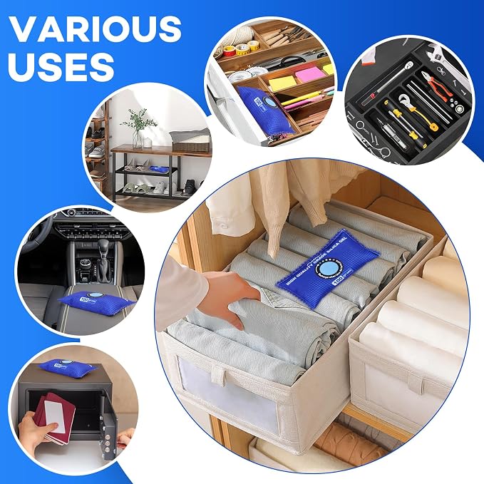 100g [ 6 Packs] Rechargeable Desiccant Packs for Storage, Color Indicating Silica Gel Desiccant Packets, Moisture absorbers