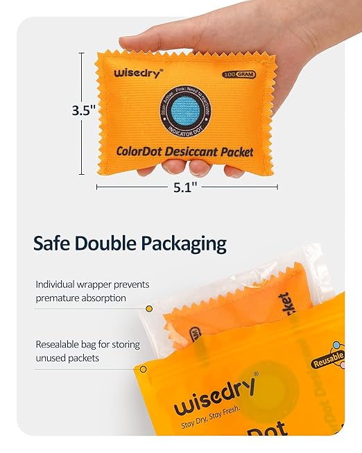 100g Rechargeable Color-Indicating Desiccant Packs for Storage, Reusable Silica Gel Desiccant Packets, Moisture Absorbing