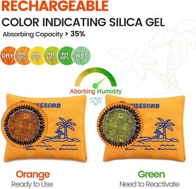 100gx10pcs Rechargeable Desiccant Packs for Storage, Reusable Dehumidifier Bags Visible Color Indicating Silica Gel Packets