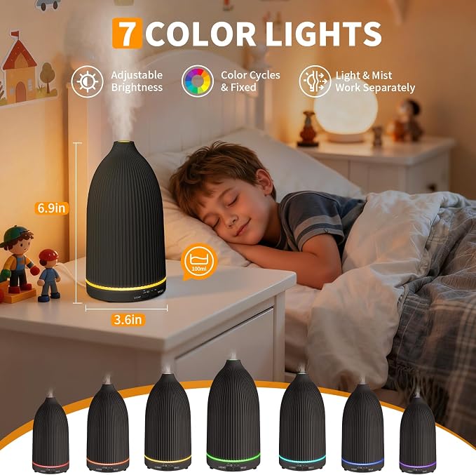 100ML Essential Oil Diffuser Ultrasonic Cool Mist Humidifier with 7 LED Lights, alternate product view 3