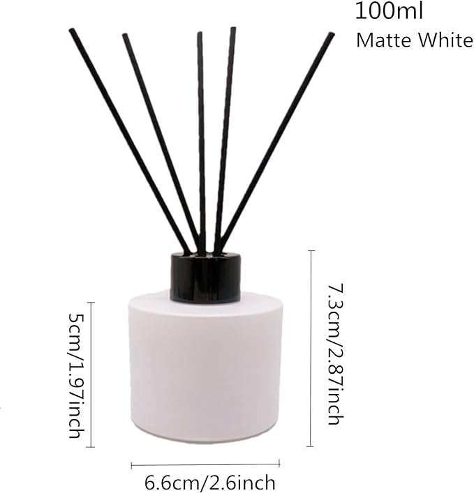100ML Reed Diffuser Sets,3.4 OZ Empty Matte Round Glass Bottle with Black Sticks,Fragrance Replacement Container for Home
