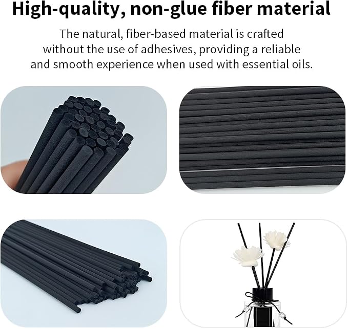 100PCS Black Fiber Reed Diffuser Sticks 12 Inch Long 4mm Diameter Strong Absorption Refill Replacement Reeds for Diffuser