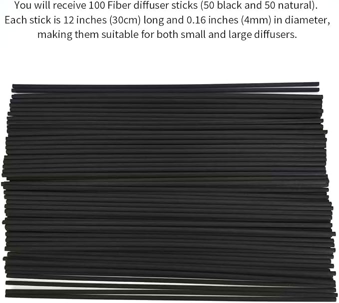 100PCS Black Fiber Reed Diffuser Sticks 12 Inch Long 4mm Diameter Strong Absorption Refill Replacement Reeds for Diffuser