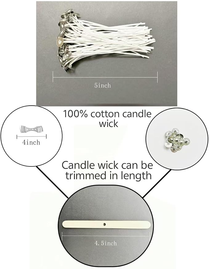 100Pcs Candle Wicks 5 Inch,100pcs Candle Wick Stickers,Candle Wick Centering Device,20 Pcs Metal Sustainer Tabs,5pcs