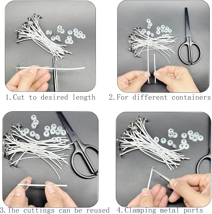 100Pcs Candle Wicks 5 Inch,100pcs Candle Wick Stickers,Candle Wick Centering Device,20 Pcs Metal Sustainer Tabs,5pcs