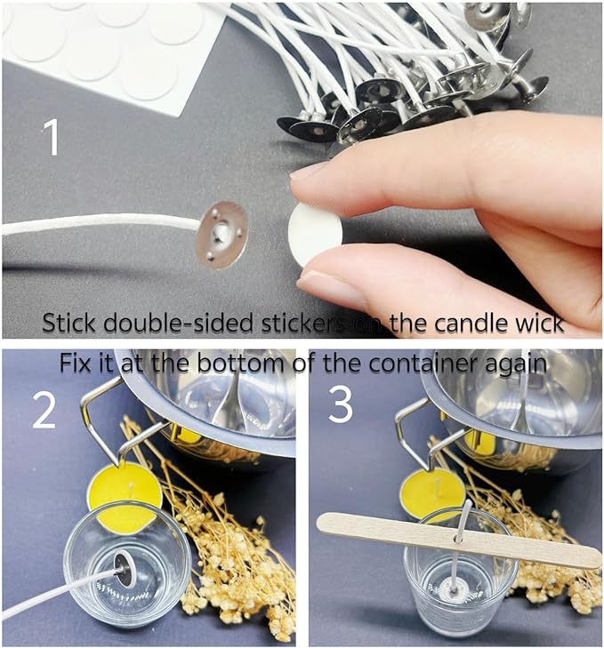100Pcs Candle Wicks 5 Inch,100pcs Candle Wick Stickers,Candle Wick Centering Device,20 Pcs Metal Sustainer Tabs,5pcs