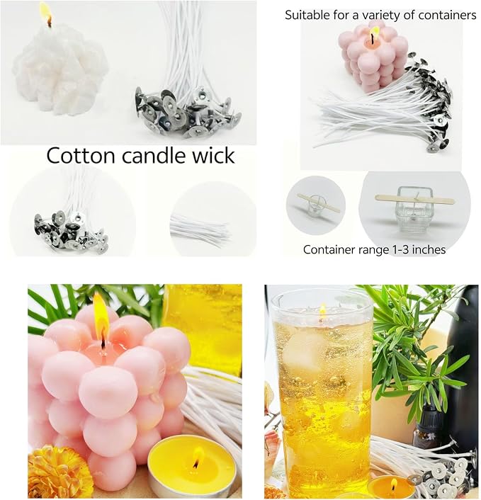 100Pcs Candle Wicks 5 Inch,100pcs Candle Wick Stickers,Candle Wick Centering Device,20 Pcs Metal Sustainer Tabs,5pcs
