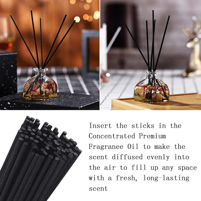 100PCS Reed Diffuser,7 Inch Aromatherapy Diffuser Black Fiber Sticks-Black Reed Diffuser Sticks for Home Office Spa and