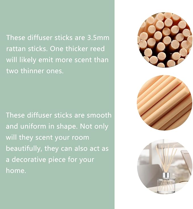 100PCS Reed Diffuser Sticks, Natural Rattan Wood Sticks Essential Oil Aroma Diffuser Sticks Refill Replacement for Aroma