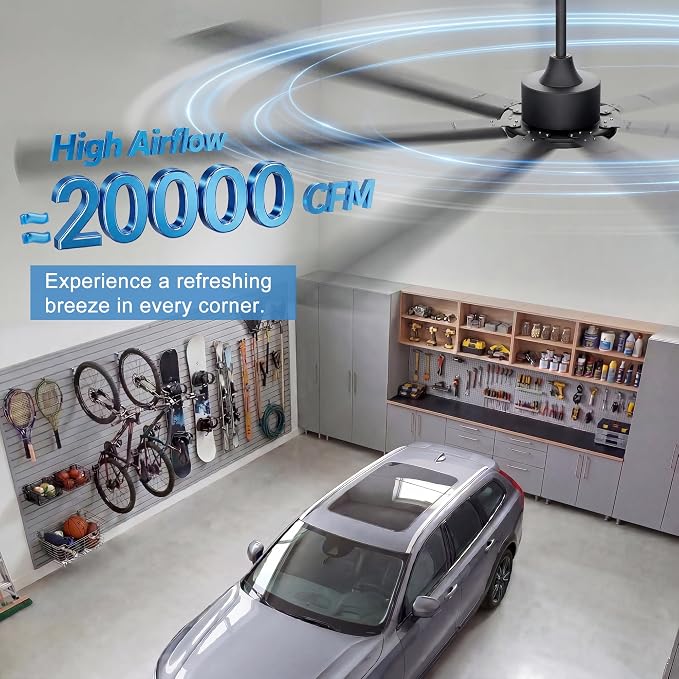 108'' Ceiling Fan No Light, Black Industrial Ceiling Fan with Remote/APP, 7 Aluminum Blades, 20000 CFM DC Motor for Gym