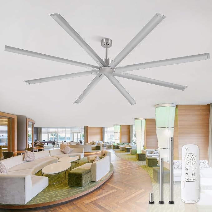 108 Inch Large Ceiling Fans with Remote, High Volume(HVLS) Industrial Ceiling Fan with Reversible DC Motor, 8 Blades, 3