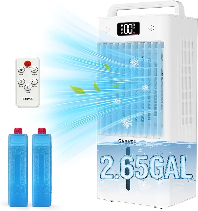 10L Portable Air Conditioners, Swamp Cooler Evaporative Air Cooler with Touch Key and Remote Control, 90°+90° Oscillation