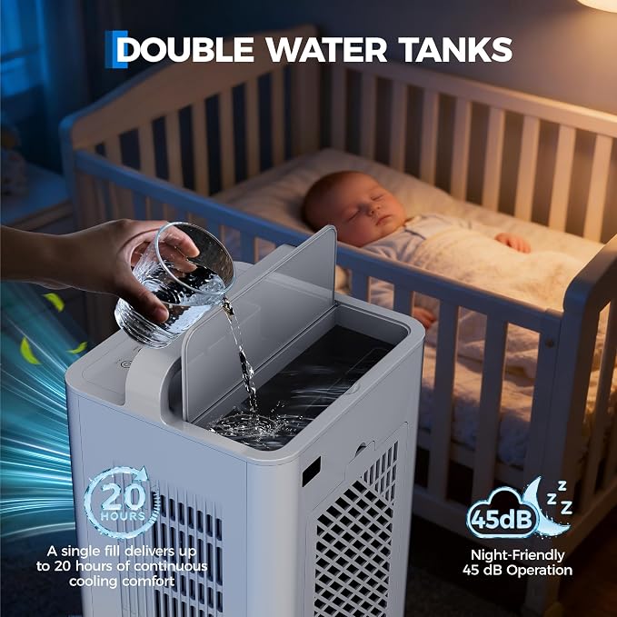 10L Portable Air Conditioners, Swamp Cooler Evaporative Air Cooler with Touch Key and Remote Control, 90°+90° Oscillation