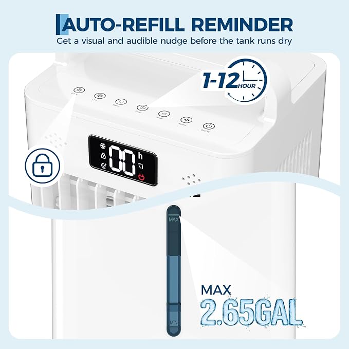 10L Portable Air Conditioners, Swamp Cooler Evaporative Air Cooler with Touch Key and Remote Control, 90°+90° Oscillation