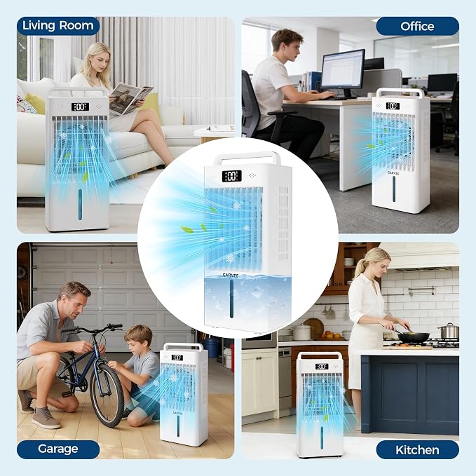 10L Portable Air Conditioners, Swamp Cooler Evaporative Air Cooler with Touch Key and Remote Control, 90°+90° Oscillation