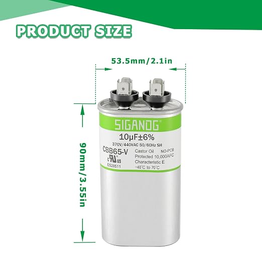 10uF 10 MFD 370V or 450V CBB65 Run Start Capacitor 10 uF 370 450 Volt VAC for Condenser Straight Cool or Heat Pump Air