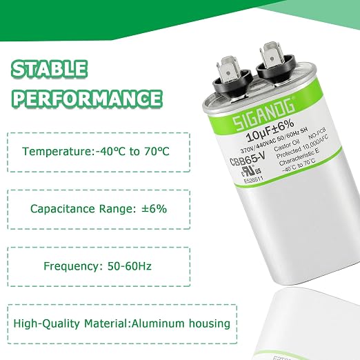10uF 10 MFD 370V or 450V CBB65 Run Start Capacitor 10 uF 370 450 Volt VAC for Condenser Straight Cool or Heat Pump Air