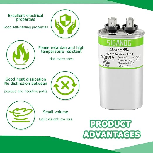 10uF 10 MFD 370V or 450V CBB65 Run Start Capacitor 10 uF 370 450 Volt VAC for Condenser Straight Cool or Heat Pump Air
