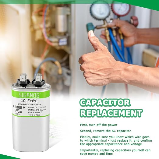 10uF 10 MFD 370V or 450V CBB65 Run Start Capacitor 10 uF 370 450 Volt VAC for Condenser Straight Cool or Heat Pump Air