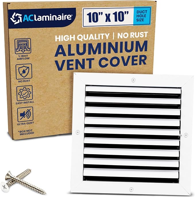 10x10 Inch (Duct Opening) Aluminum 1-Way Air Flow Vent – HVAC Vent Cover for Wall or Ceiling – Quiet HVAC Wall
