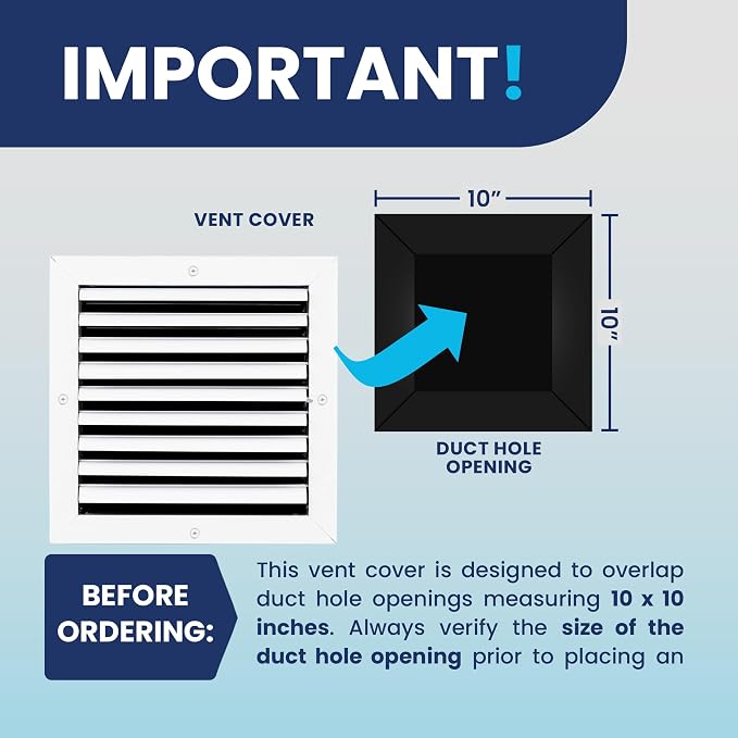 10x10 Inch (Duct Opening) Aluminum 1-Way Air Flow Vent – HVAC Vent Cover for Wall or Ceiling – Quiet HVAC Wall, alternate