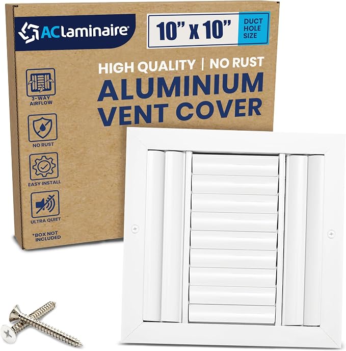 10x10 Inch (Duct Opening) Aluminum 3-Way Air Flow Vent – HVAC Vent Cover for Wall or Ceiling – Quiet HVAC Wall