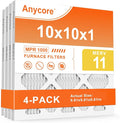 10x10x1 Air Filter 4 Pack MERV 11 HVAC AC Furnace Pleated Filters for Home Office MPR 1000 FPR 7 (Actual Size: 9.81x9.81x0.81