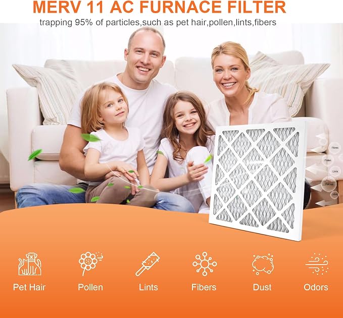 10x10x1 Air Filter 4 Pack MERV 11 HVAC AC Furnace Pleated Filters for Home Office MPR 1000 FPR 7 (Actual Size: 9.81x9.81x0.81