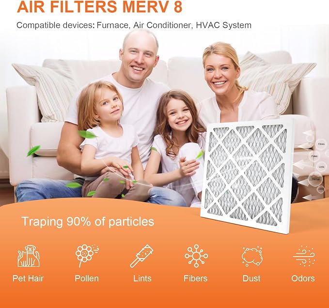 10x10x1 Air Filter 4 Pack MERV 8 HVAC AC Furnace Pleated Air Filters for Home Office MPR 600 FPR 5 (Actual Size, alternate