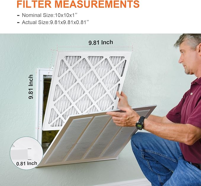 10x10x1 Air Filter 6 Pack MERV 11 AC Furnace HVAC Pleated Filters for Home Office MPR 1000 FPR 7 (Actual Size: 9.81x9.81x0.81