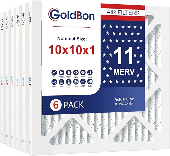 10x10x1 Air Filter 6-Pack MERV 11 MPR 1000 FPR 7- AC Filter USA Design- Electrostatic Pleated Air Conditioner HVAC AC Furnace