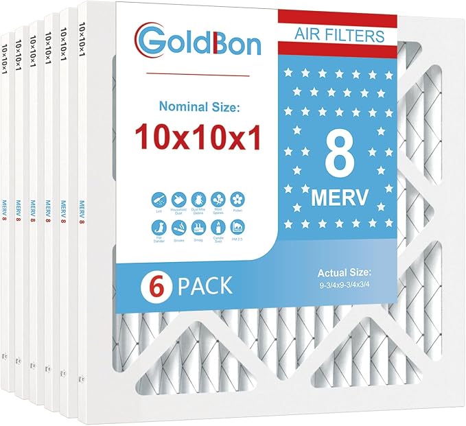 10x10x1 Air Filter 6 Pack MERV 8 MPR 700 FPR 5- AC Filter USA Design- Electrostatic Pleated Air Conditioner HVAC