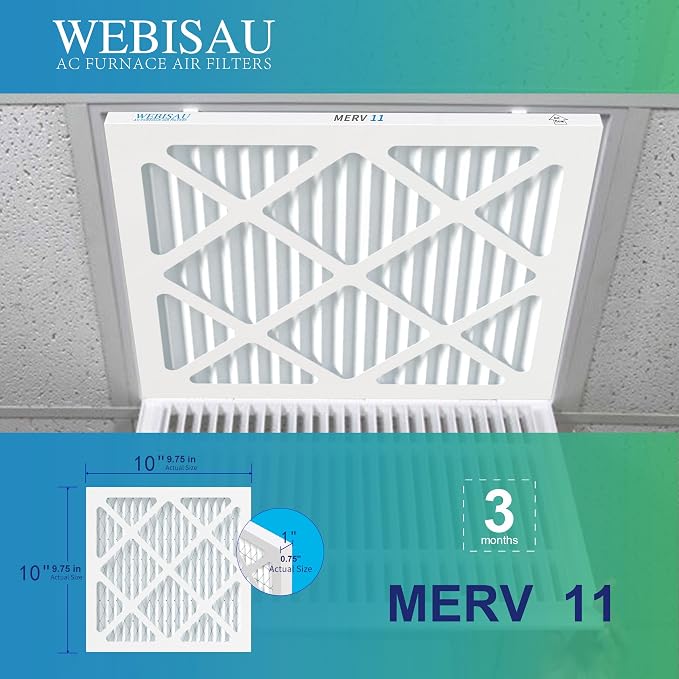 10x10x1 Air Filter MERV 11 MPR 1000 Furnace Filters Pleated HVAC AC Furnace Air Filters,Air Conditioner Filters 6Pack (Actual