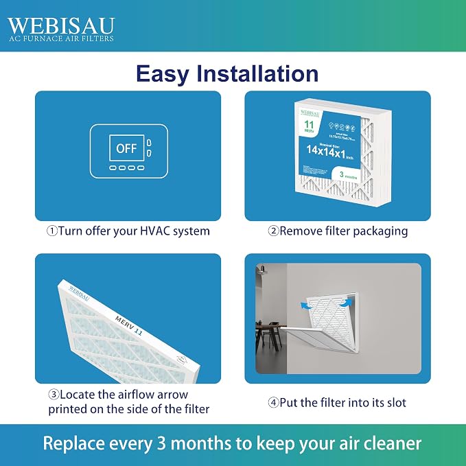 10x10x1 Air Filter MERV 11 MPR 1000 Furnace Filters Pleated HVAC AC Furnace Air Filters,Air Conditioner Filters 6Pack (Actual
