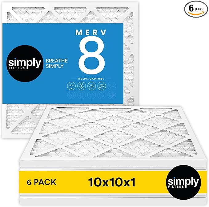 10x10x1 Air Filter, Merv 8, MPR 600, 6 Pack, Furnace Air Filter for HVAC (Actual Size: 9.75"x9.75"x0.75") DUST, Pet, product